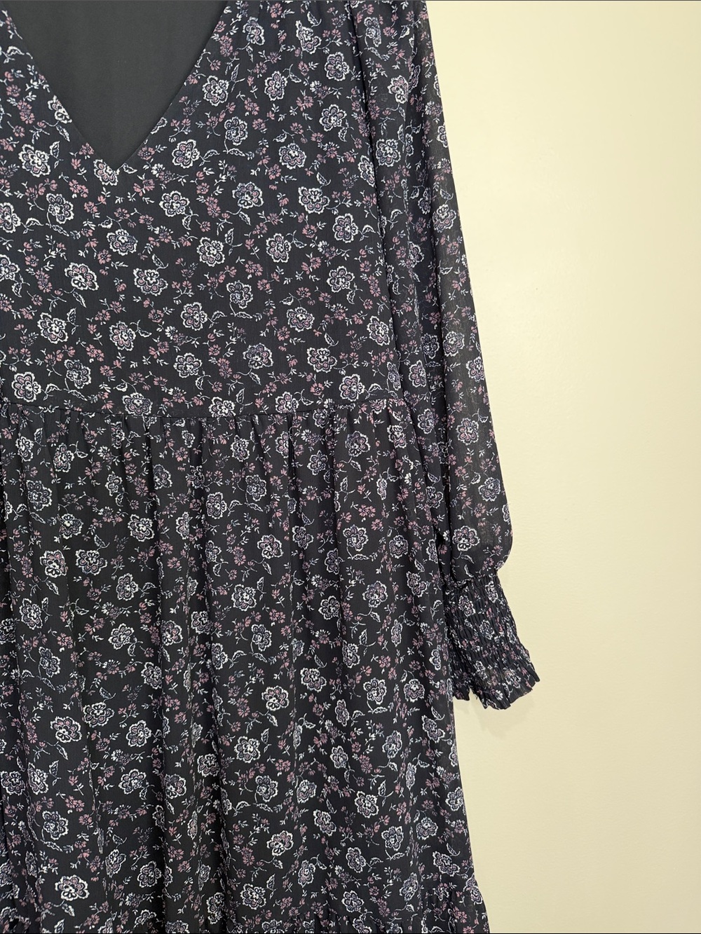 Madewell Midi Dress Georgette Long Sleeve Black Size L - Picture 3 of 6